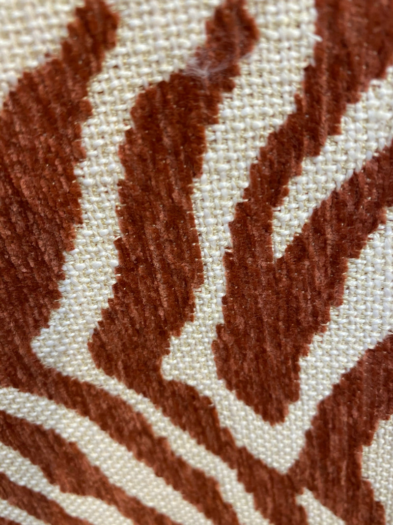 NEW Queen Claudia Designer Upholstery Heavyweight Burnout Zebra Chenille  Fabric- Rust Red BTY